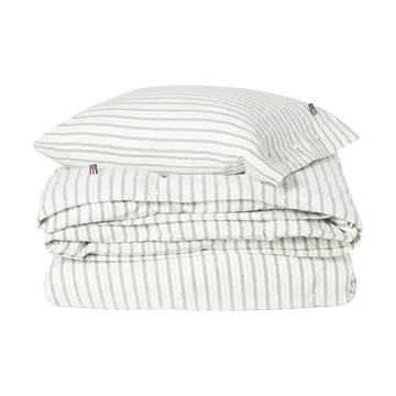 Stripe cotton flannel sengesett - White-green-beige, 2 st 50x60 cm/1 st 220x220 cm - Lexington