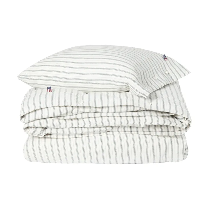 Stripe cotton flannel sengesett - White-green-beige, 2 st 50x60 cm/1 st 220x220 cm - Lexington