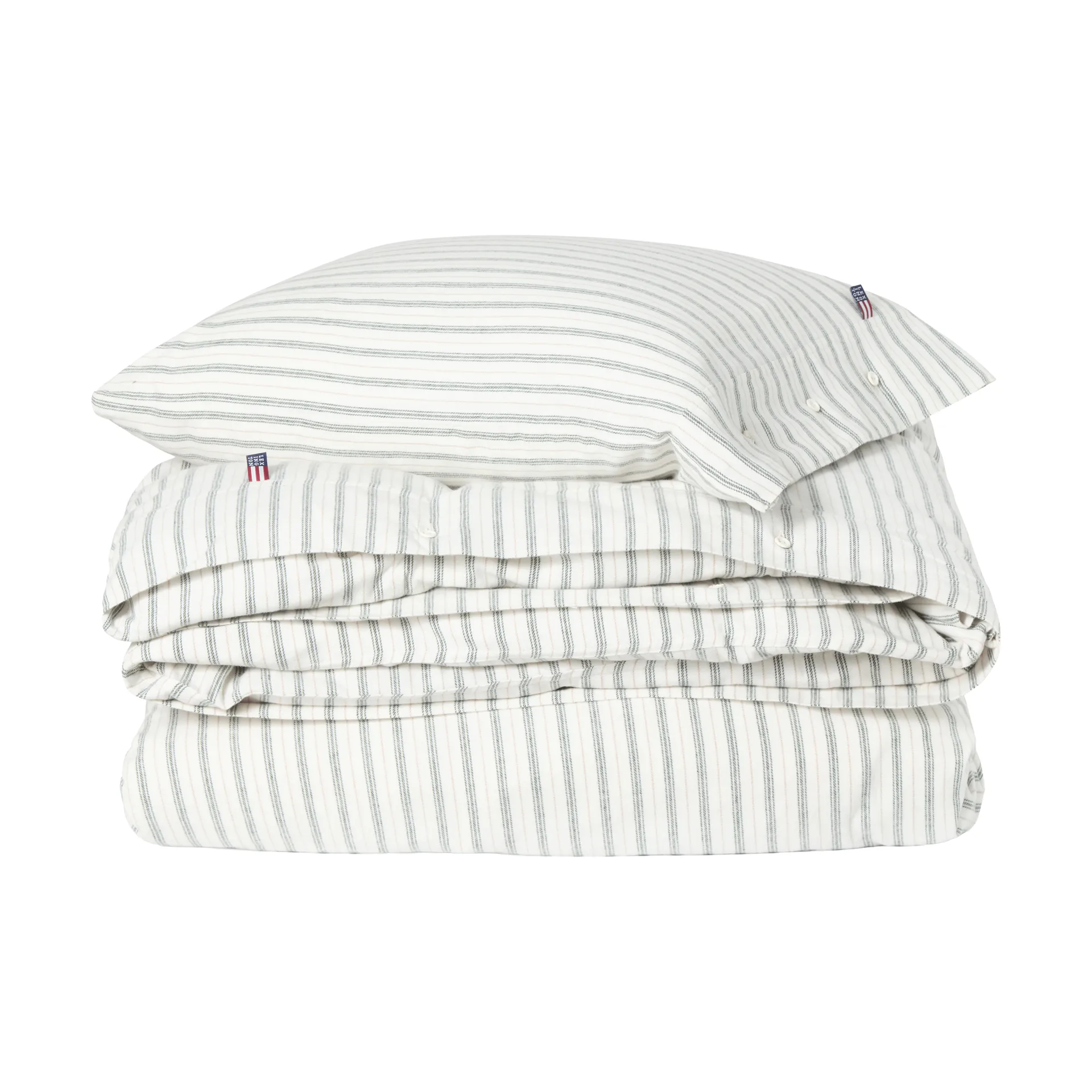 Stripe cotton flannel sengesett, White-green-beige, 50x60 cm/150x210 cm Lexington