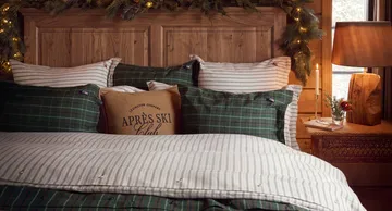 Stripe cotton flannel sengesett - White-green-beige, 50x60 cm/150x210 cm - Lexington