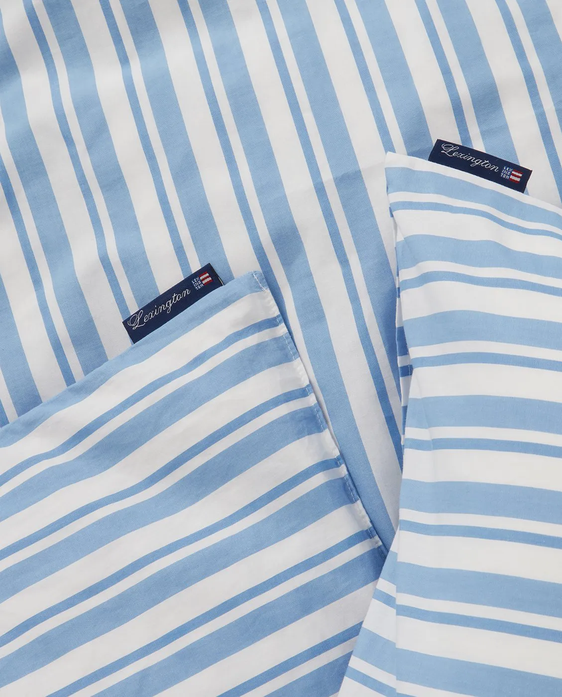 Striped cotton Poplin sengetøysett, White-blue, 1 putetrekk Lexington