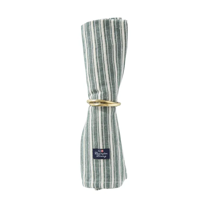 Stripete linservietter - Green-lys beige, 50x50 cm - Lexington