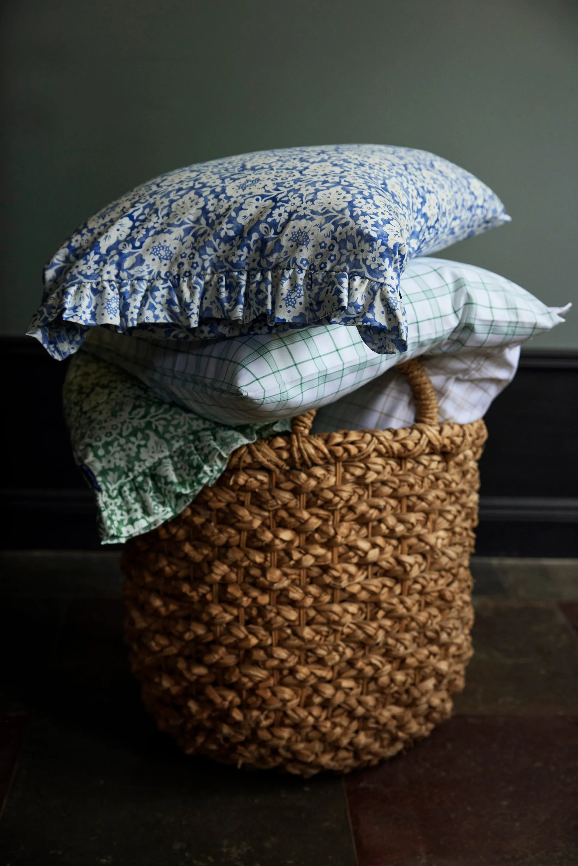 White/Green Checked Lyocell/Cotton sengesett, 50x60 cm, 150x210 cm Lexington