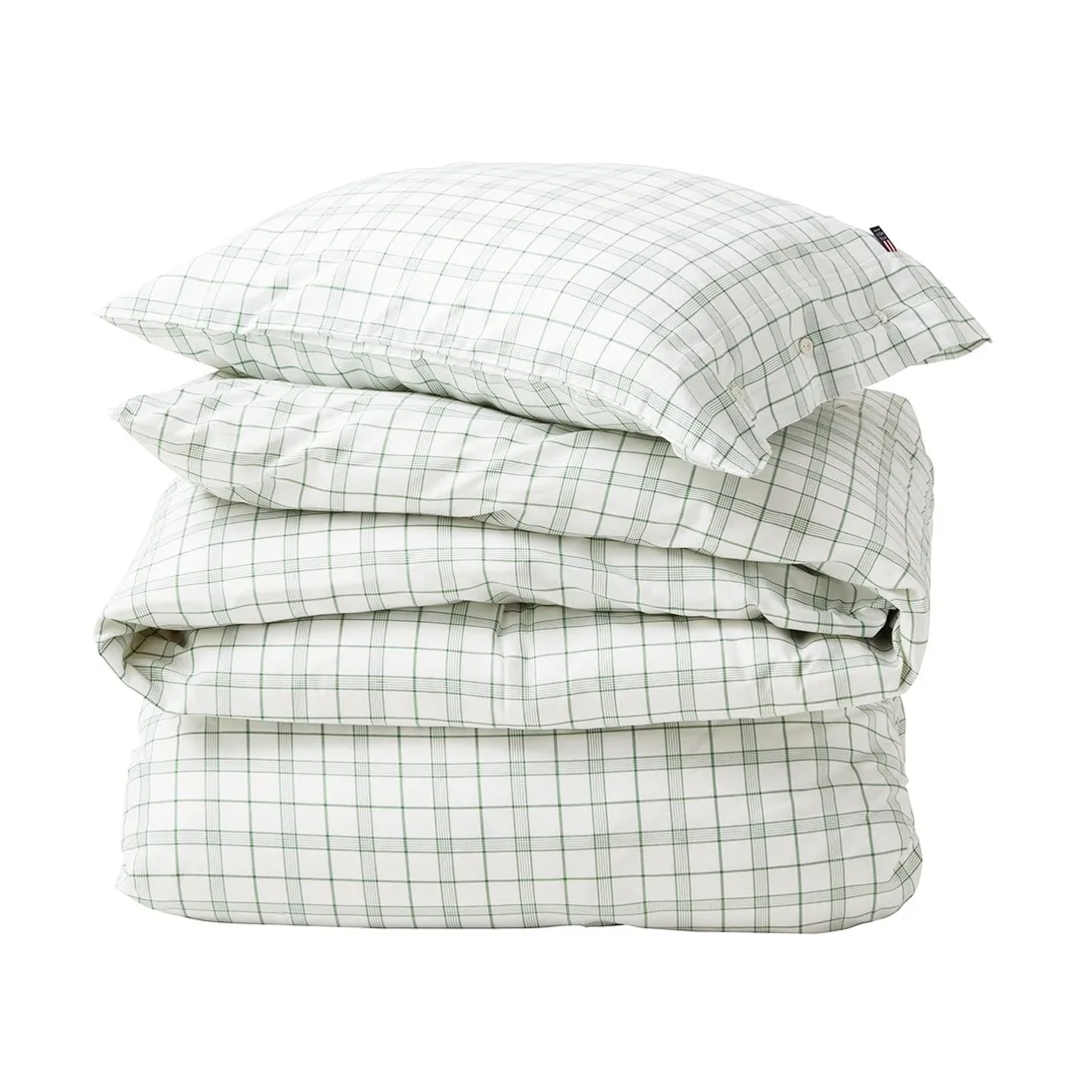 White/Green Checked Lyocell/Cotton sengesett, 50x60 cm, 220x220 cm Lexington