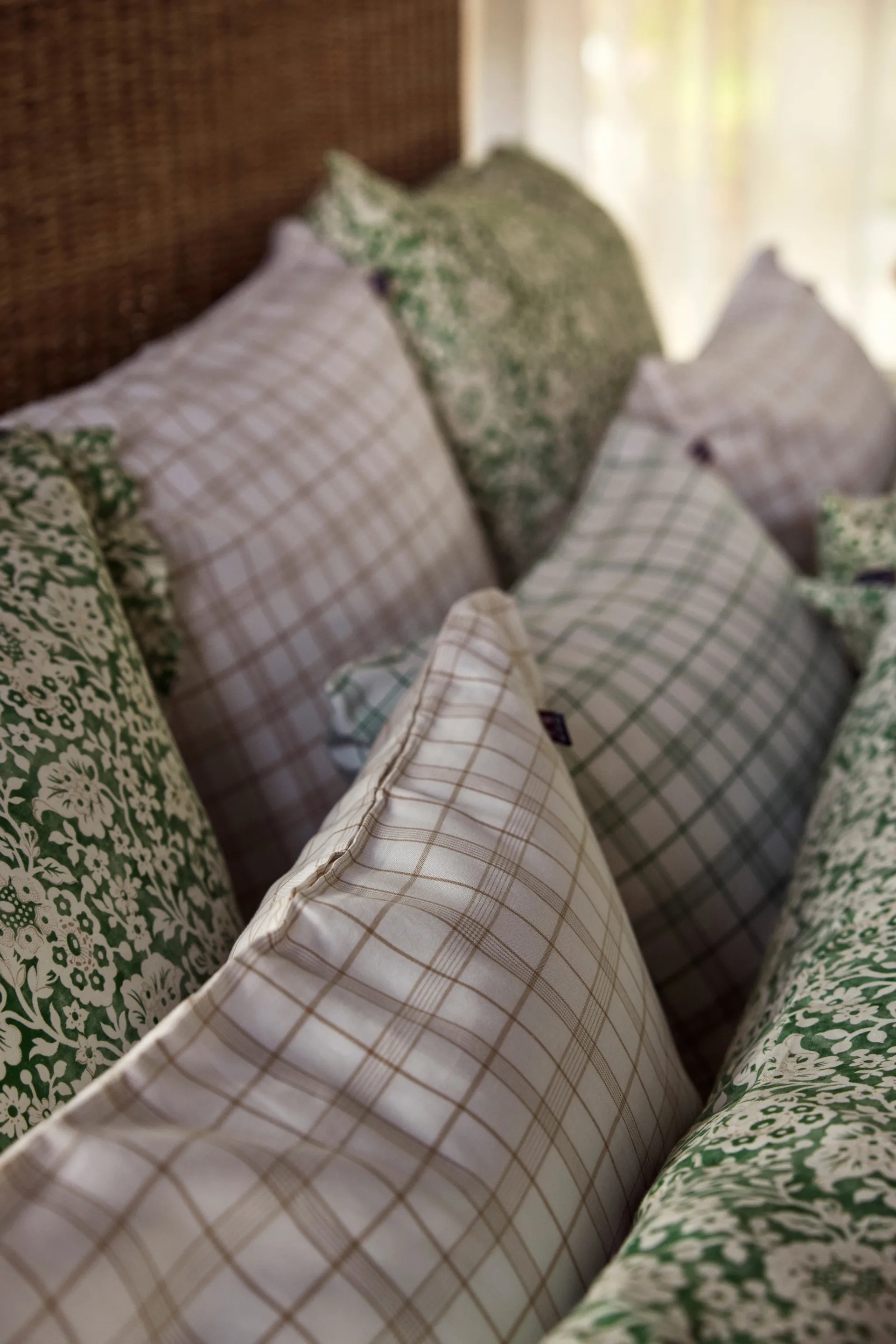 White/Green Checked Lyocell/Cotton sengesett, 50x60 cm, 220x220 cm Lexington