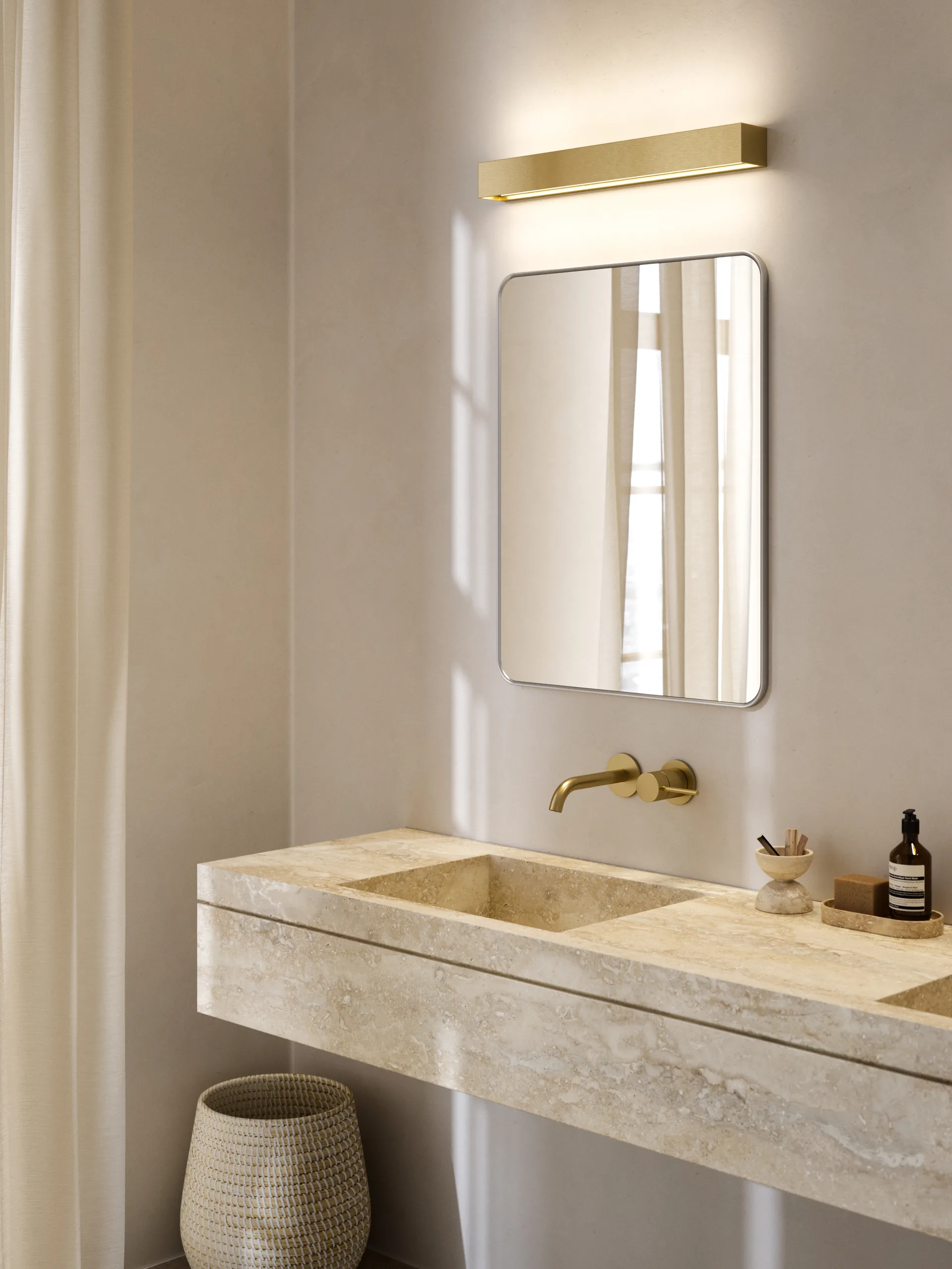 Linea W3 vegglampe switch tune, Brass, 7x60 cm Light-Point