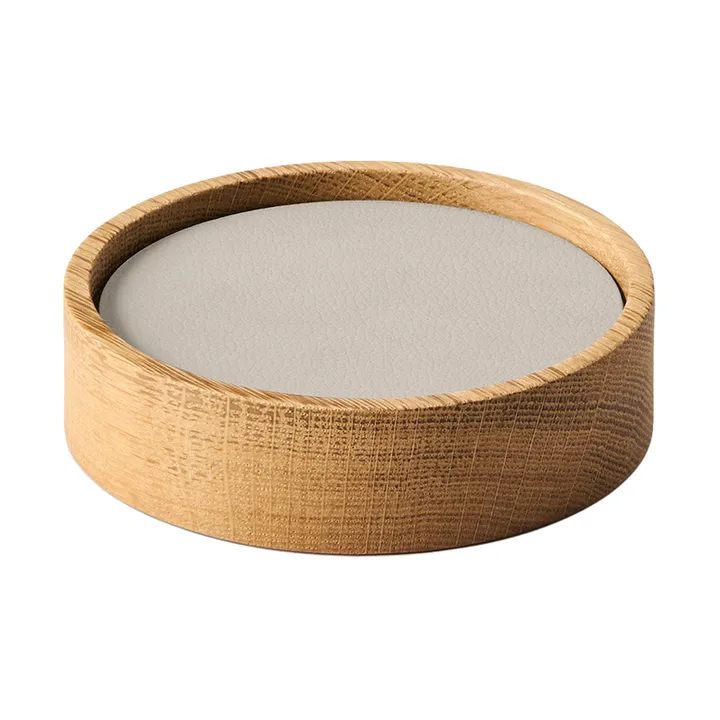 Wood Box glassunderlag sett - Nature-oak, circle, S, Nupo oyster white, 9 deler - LIND DNA