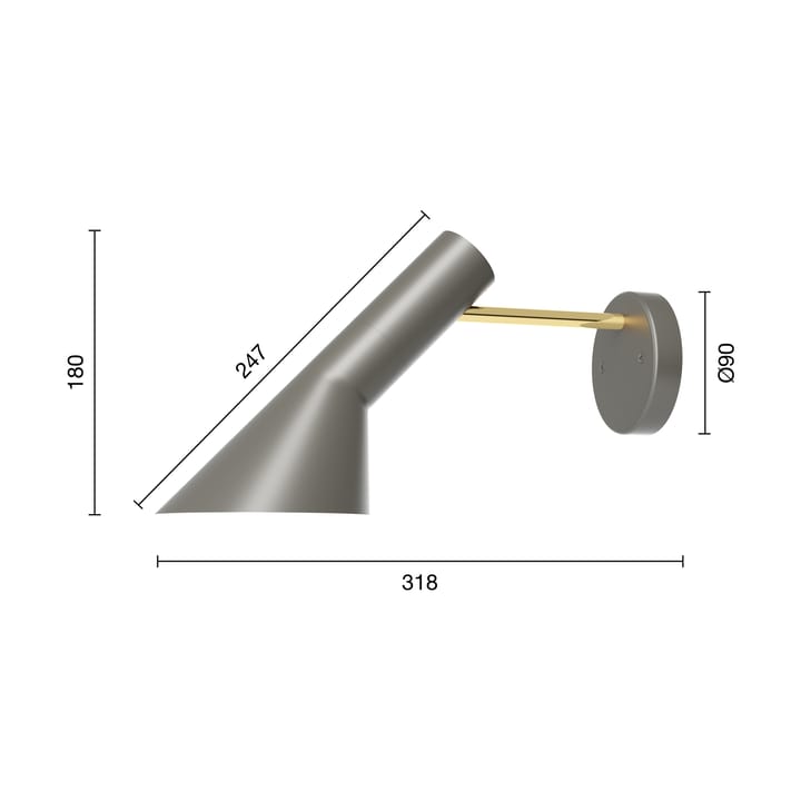 AJ vegglampe fast installasjon uten bryter, Brass-warm grey Louis Poulsen