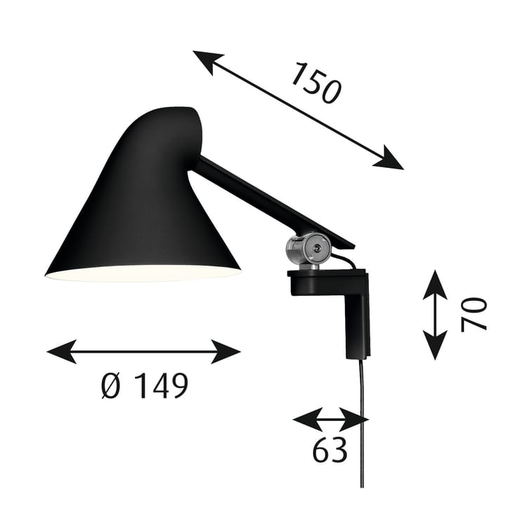 NJP vegglampe kort arm, Svart Louis Poulsen