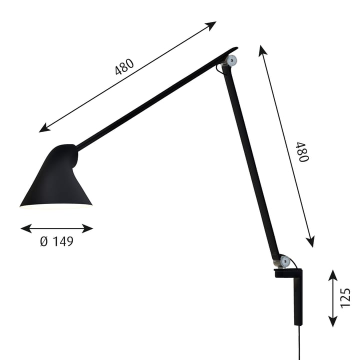 NJP vegglampe lang arm, Svart Louis Poulsen