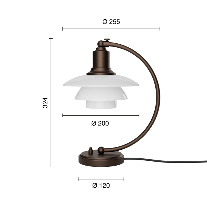 PH 2/2 Luna bordlampe, Aged brass-opalglass Louis Poulsen