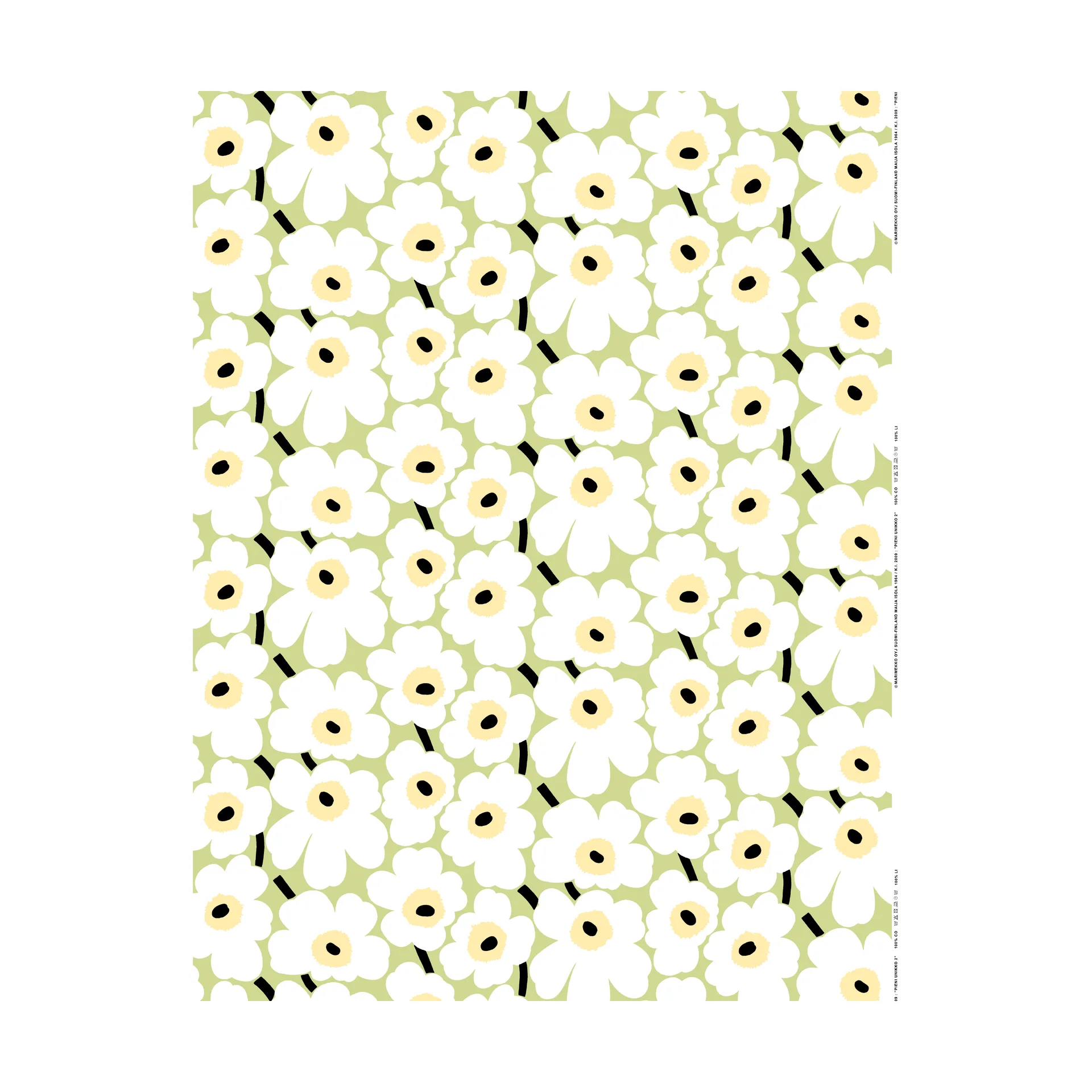 Pieni Unikko stoff bomull, Pear, white, melon, dark green Marimekko