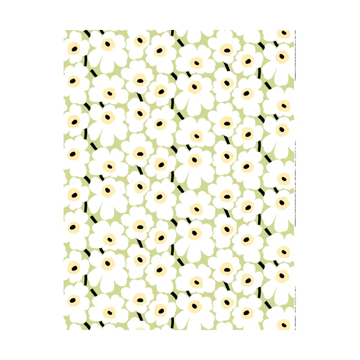 Pieni Unikko stoff bomull - Pear, white, melon, dark green - Marimekko