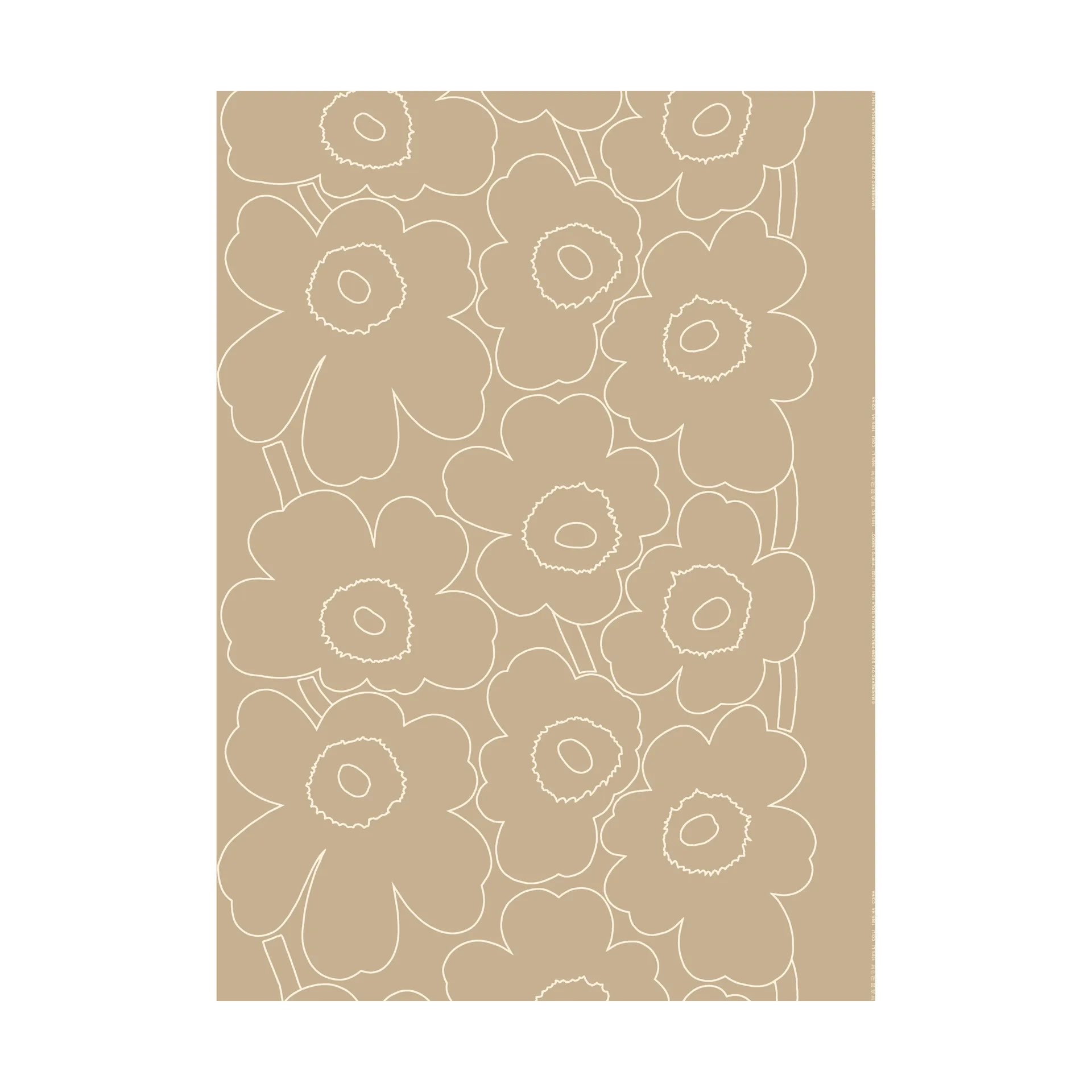 Piirto Unikko stoff ubleket lin, Linen-white Marimekko