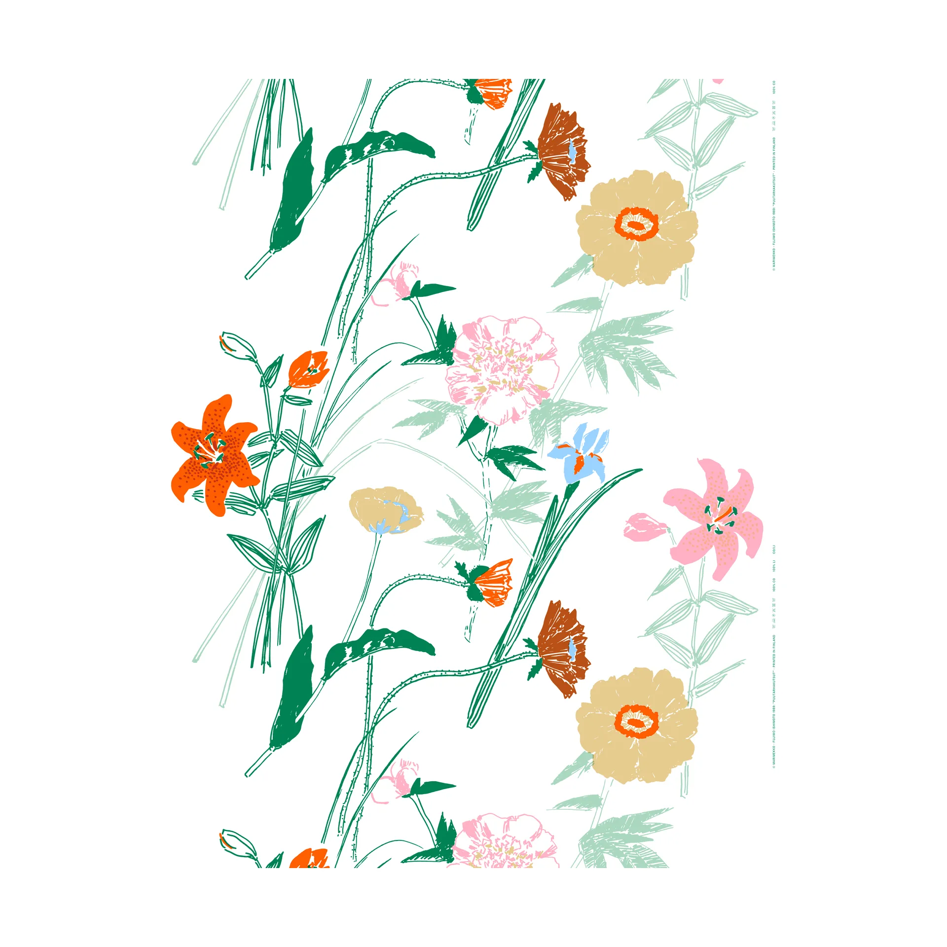 Puutarhakutsut bomullsstoff, White-green-orange Marimekko