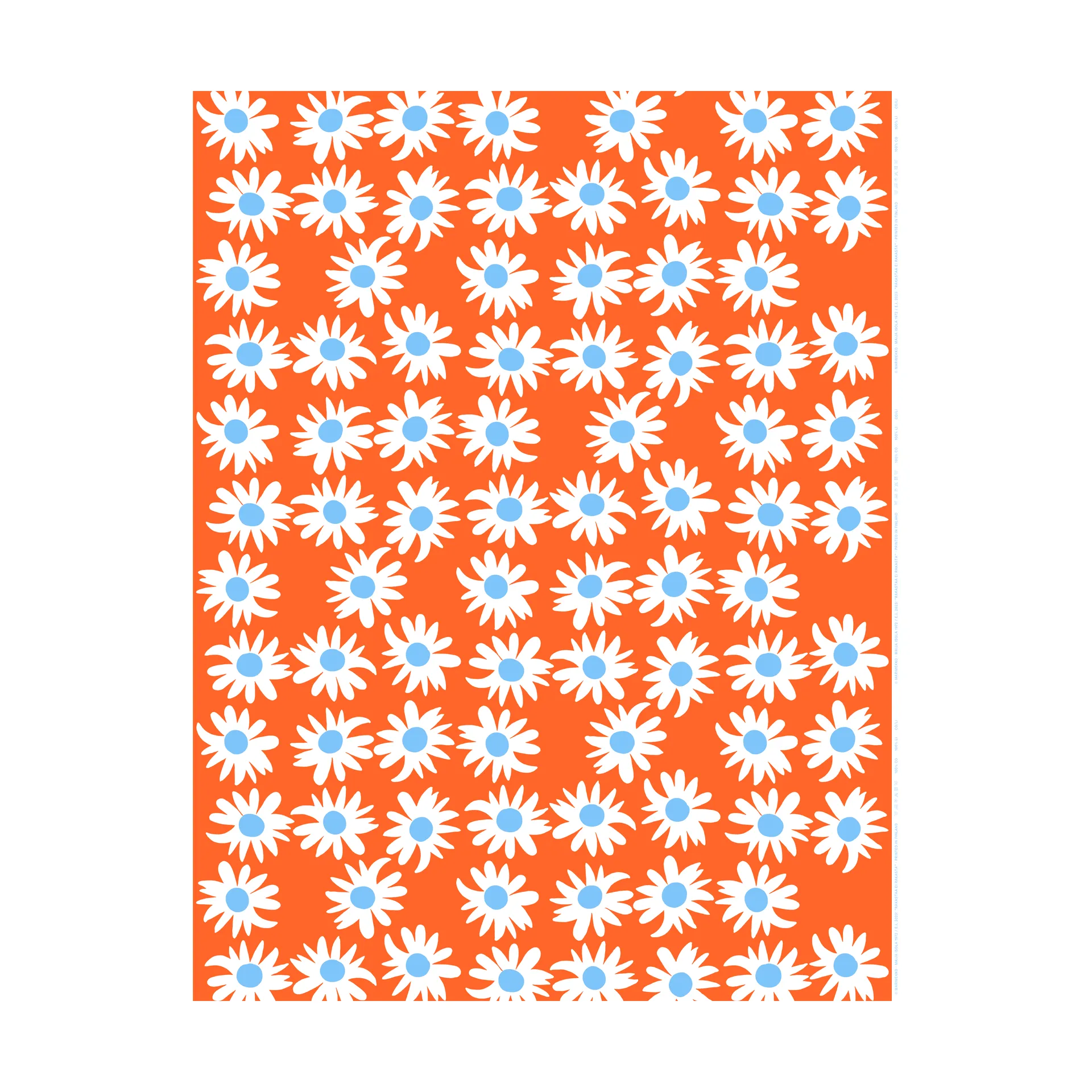 Rakastaa ei rakasta bomullsstoff, Orange-Off-white-light blue Marimekko
