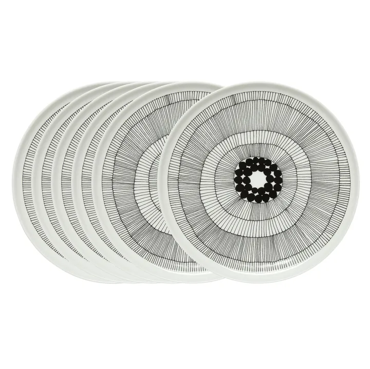 Siirtolapuutarha tallerken Ø 25 cm, 6-pk sort-hvit - Marimekko