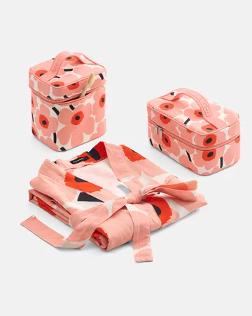Unikko badekåpe S/M - Off white-coral-orange red-charcoal - Marimekko