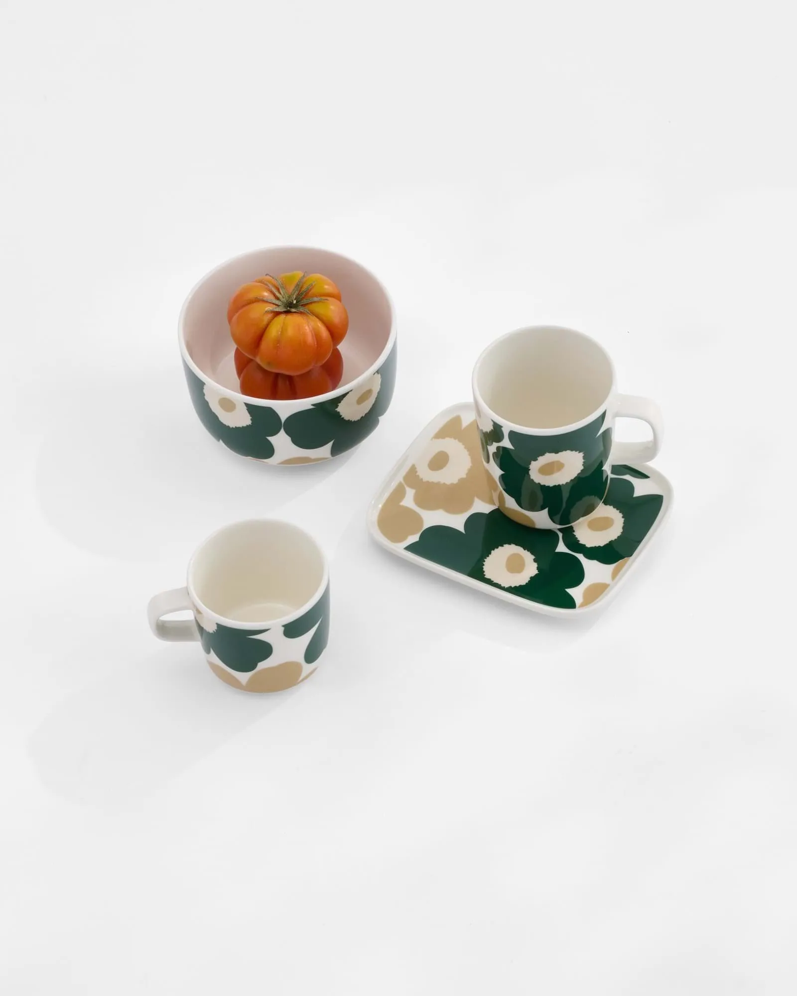 Unikko bolle 5 dl, White-mørkegrønn-beige-lys sand Marimekko