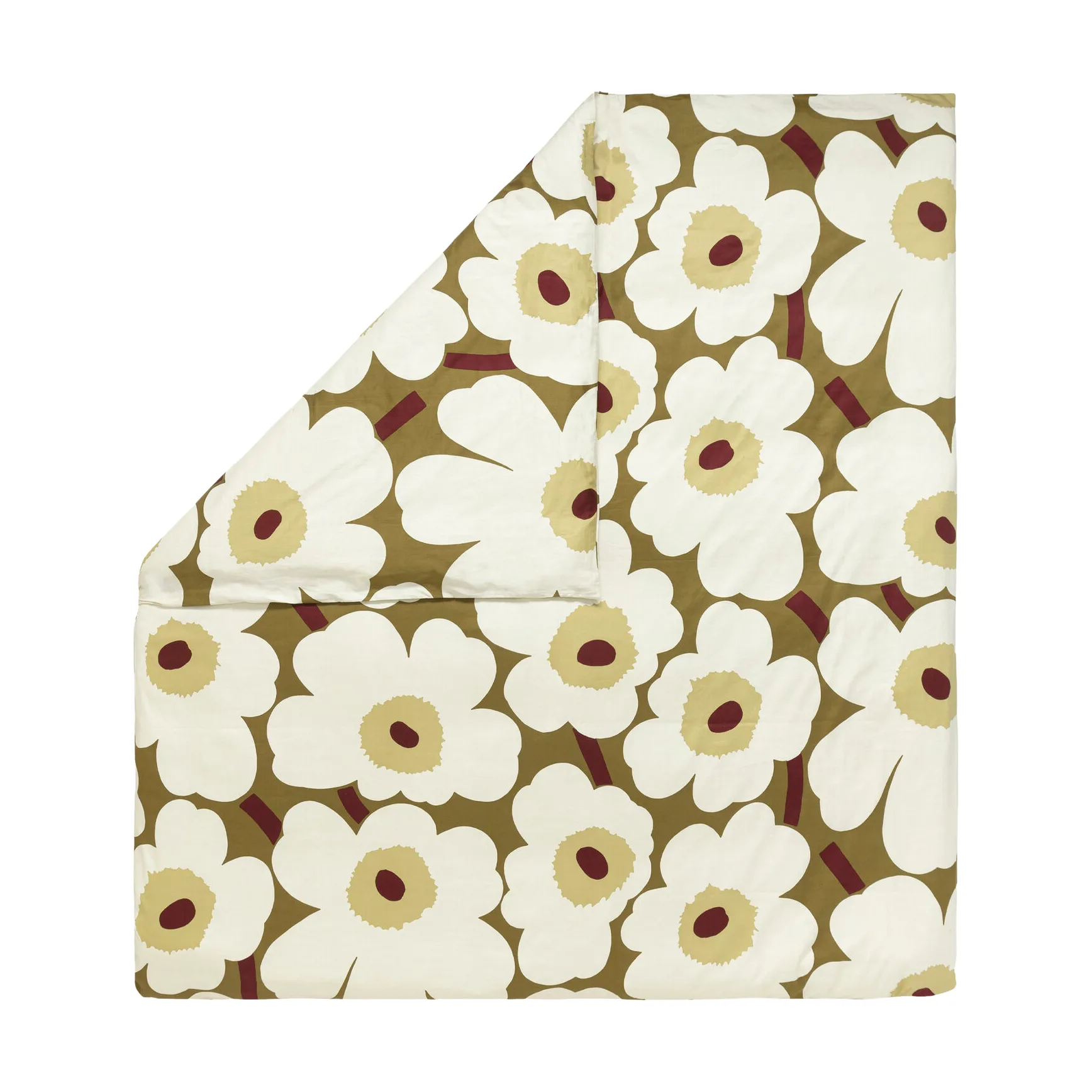 Unikko dynetrekk sateng 240x220 cm, Green umber-cream Marimekko