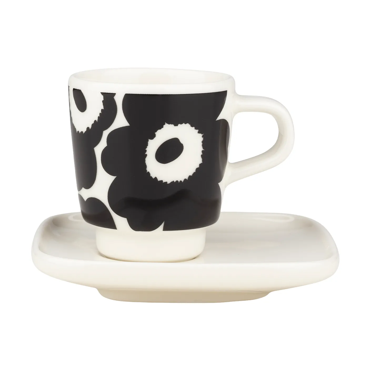 Unikko espressokopp med fat 2 deler, Black-white Marimekko