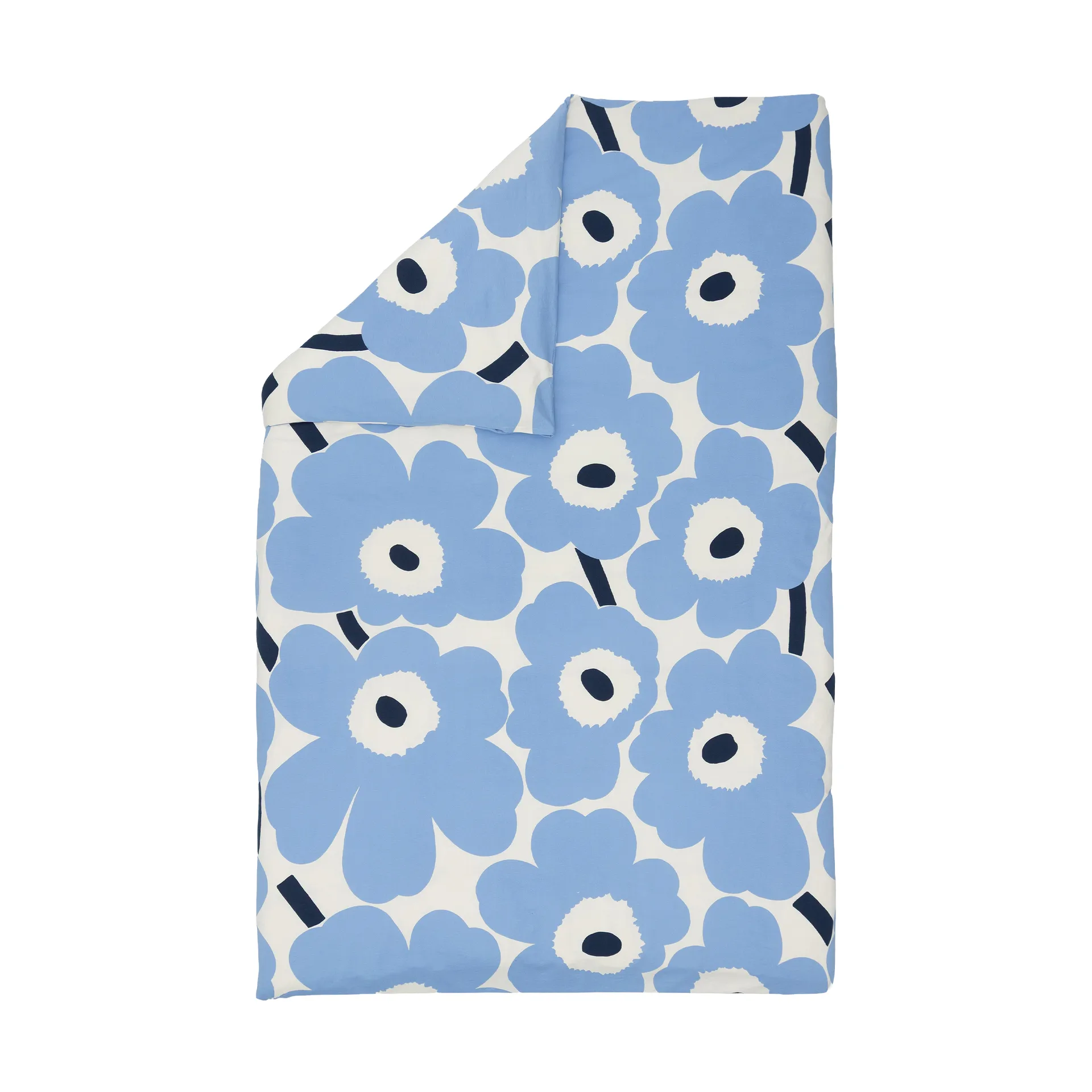 Unikko jersey dynetrekk, Off white, light blue, navy, 150x210 cm Marimekko