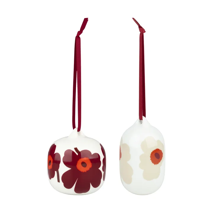 Unikko julekuler 2025 2 deler - White-red-beige - Marimekko
