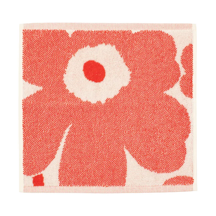 Unikko mini håndkle 32x32 cm - Off white-orange red - Marimekko