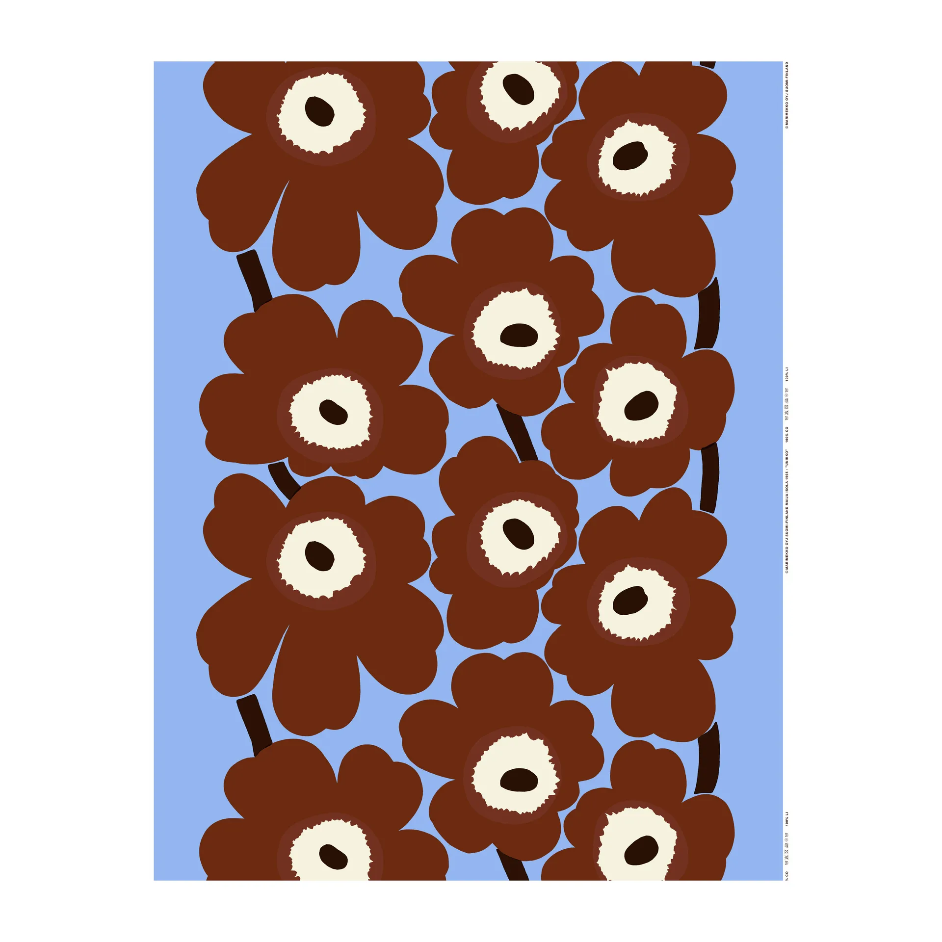 Unikko stoff, Lyseblå-brun-naturhvit Marimekko