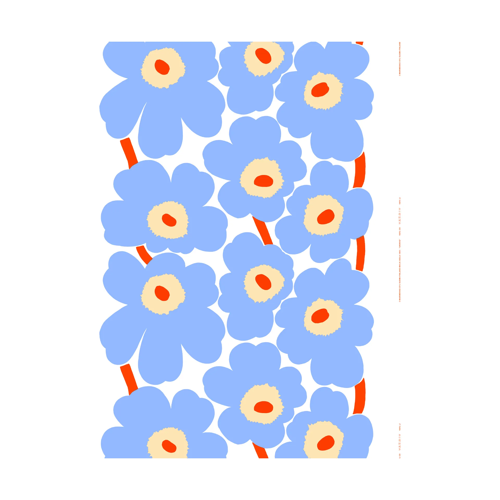 Unikko stoff, Natural white-light blue-orange Marimekko
