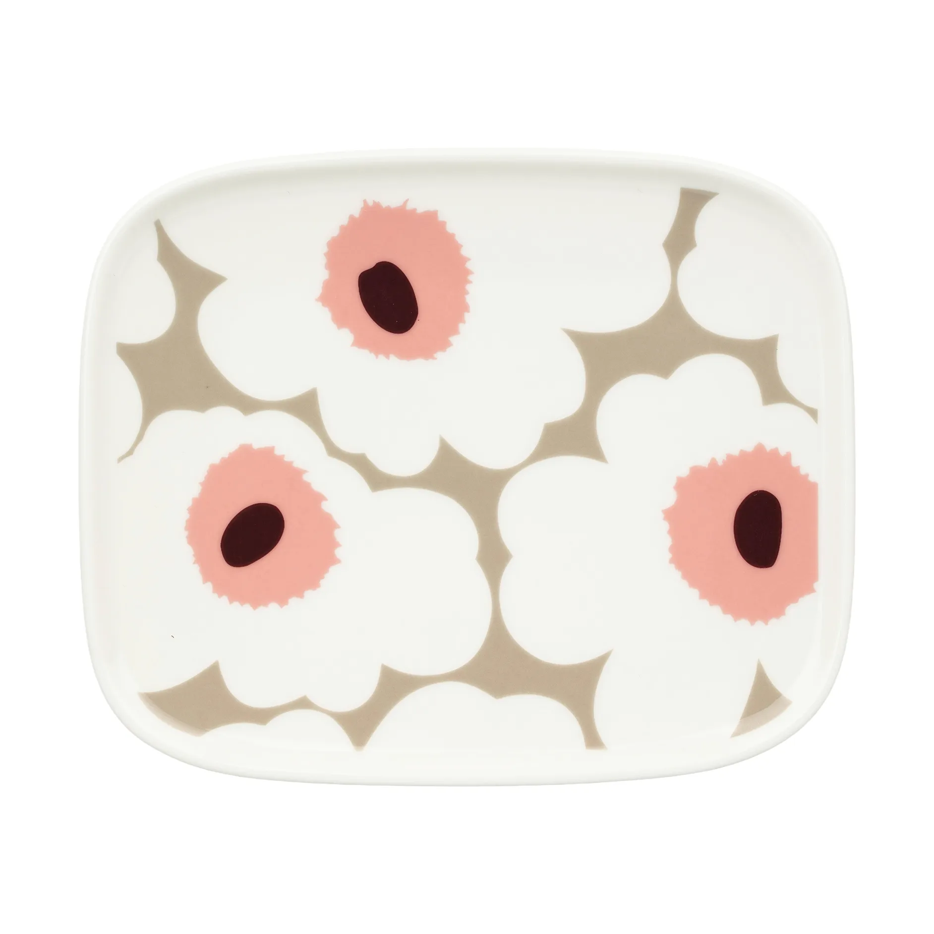 Unikko tallerken 12x15 cm, White-clay-powder-dark wine Marimekko