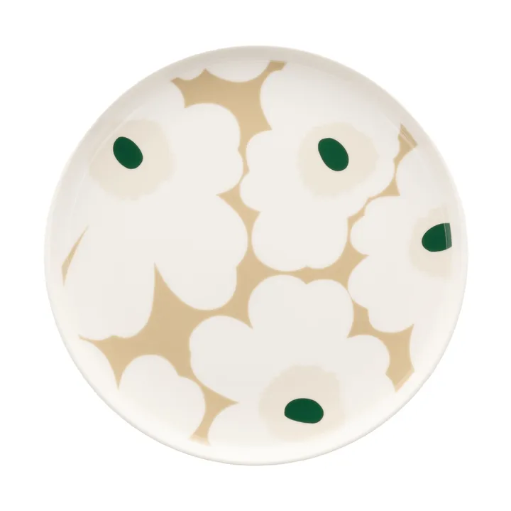 Unikko tallerken Ø 20 cm - White-beige-lys sand-mørk grønn - Marimekko