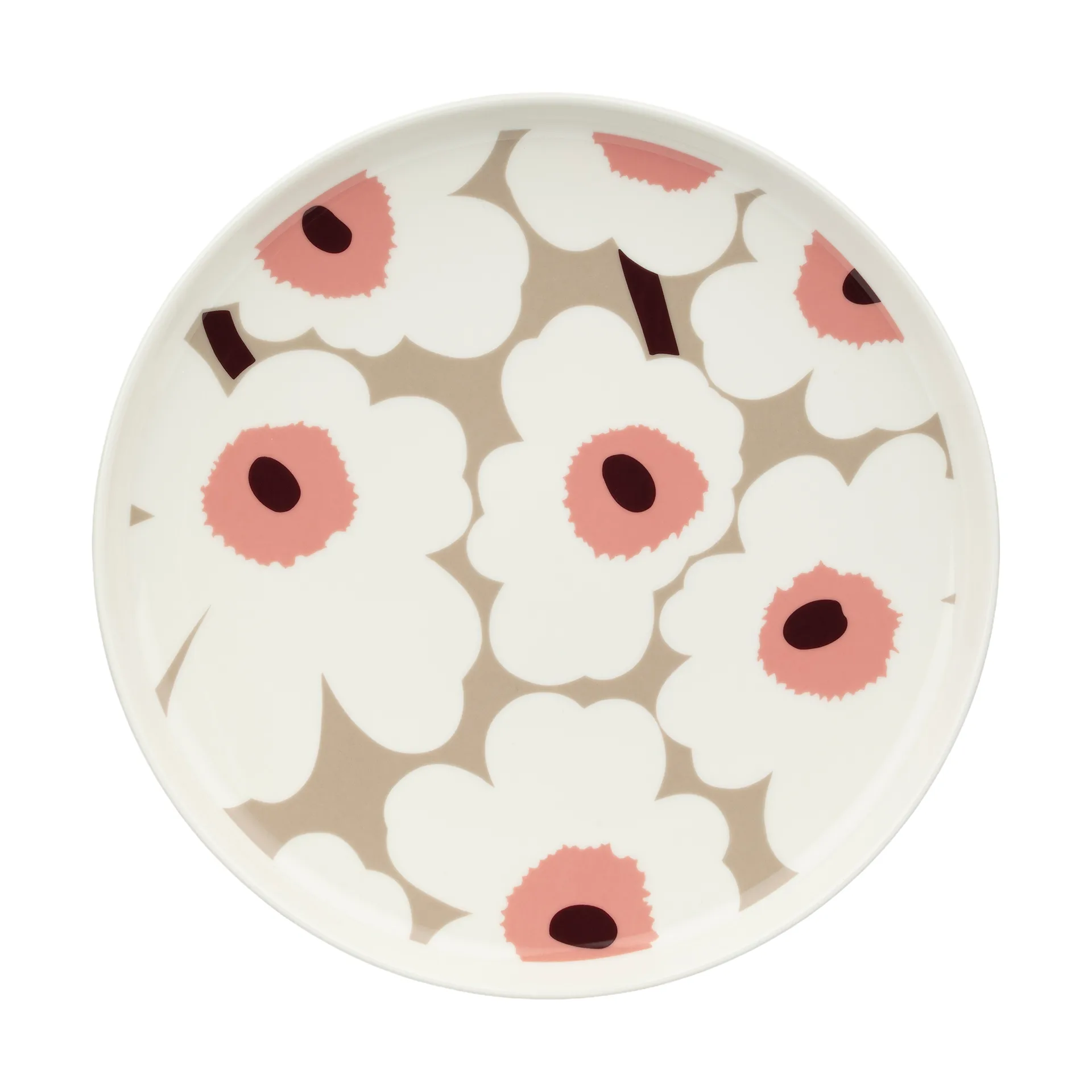 Unikko tallerken Ø 25, White-clay-powder-dark wine Marimekko