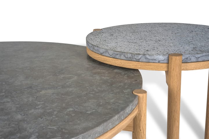 Dondo sofabord hvitpigmentert eik Ø80 cm, Slipte kalkstein Mavis