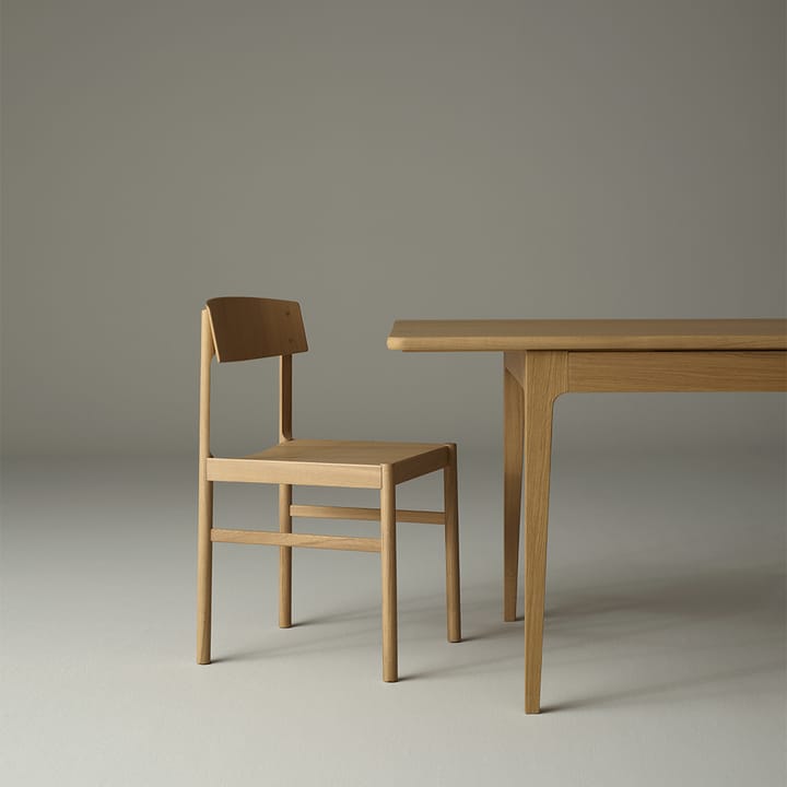 Höllviken spisebord, Eik hvitpigmentert mattlakk-1 ilegg-beige mdf á 50 cm Mavis