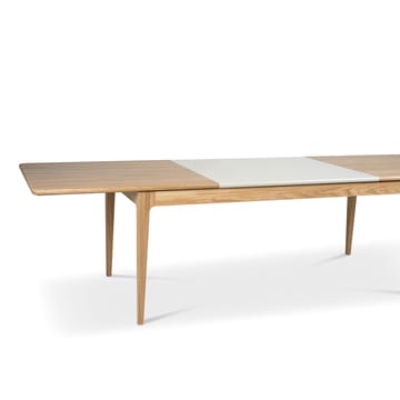Höllviken spisebord - eik hvitpigmentert mattlakk, 2 ilegg, beige mdf á 50 cm - Mavis