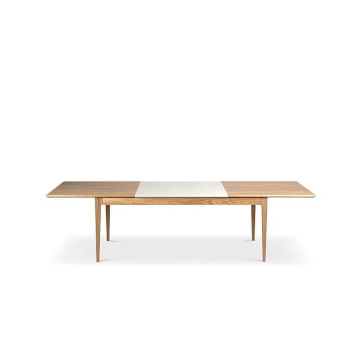 Höllviken spisebord - eik hvitpigmentert mattlakk, 2 ilegg, beige mdf á 50 cm - Mavis