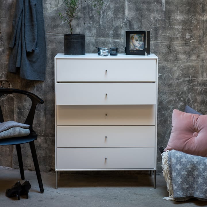 Volt kommode 5 skuffer hvit, Detaljer i rustfritt stål Mavis