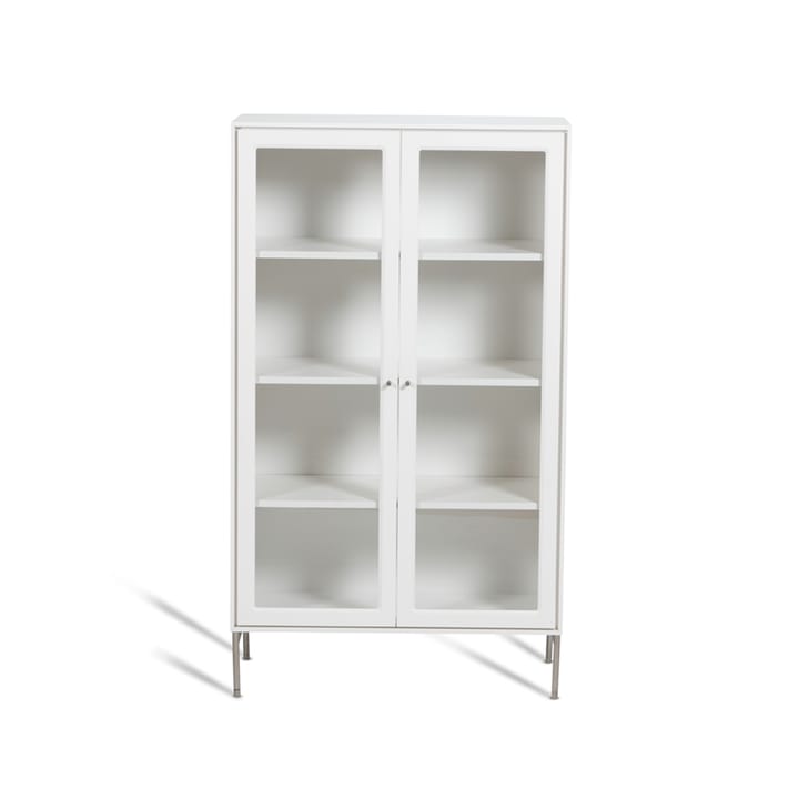 Volt vitrineskap 130 cm hvitlakk - Detaljer i rustfritt stål - Mavis