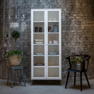 Volt vitrineskap 190 cm hvitlakk - Detaljer i rustfritt stål - Mavis