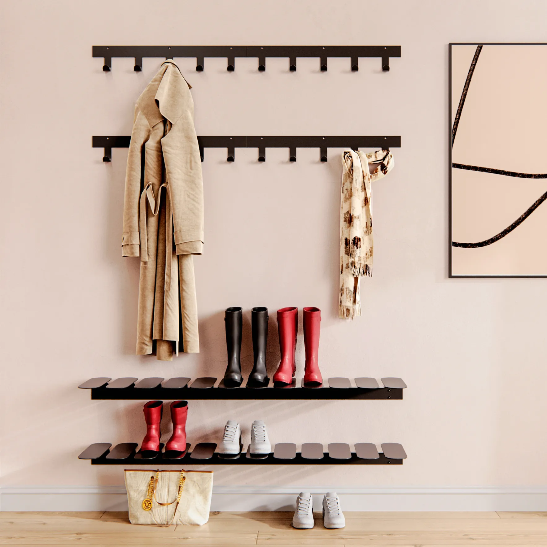 Step skohylle, sort Maze