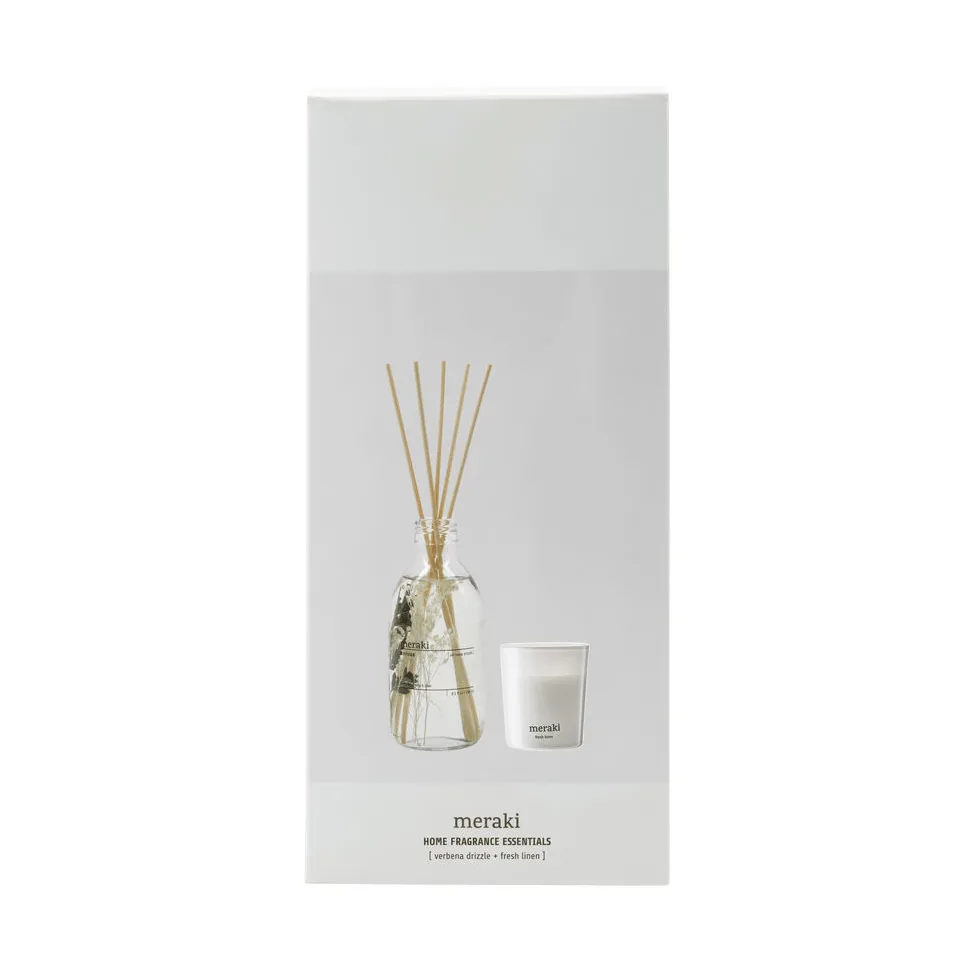Meraki gavesett duftpinner og duftlys, Verbena drizzle-fresh linen Meraki