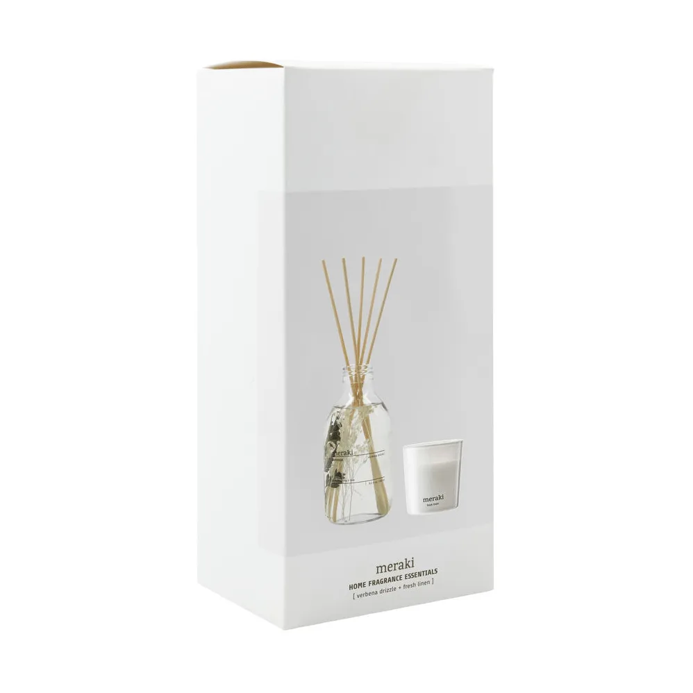 Meraki gavesett duftpinner og duftlys, Verbena drizzle-fresh linen Meraki