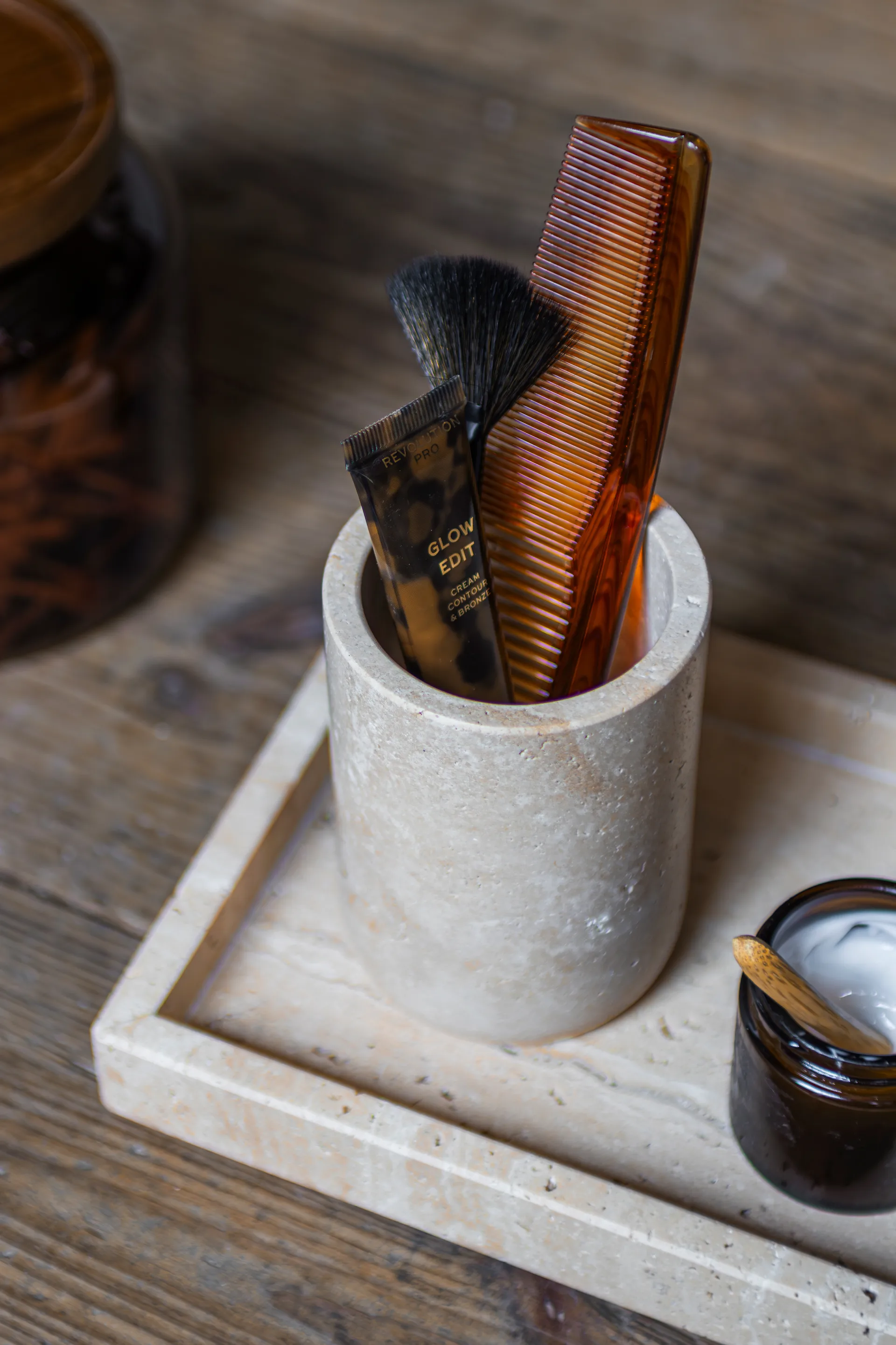 Travertin tannbørsteholder 10 cm, Linen Mette Ditmer