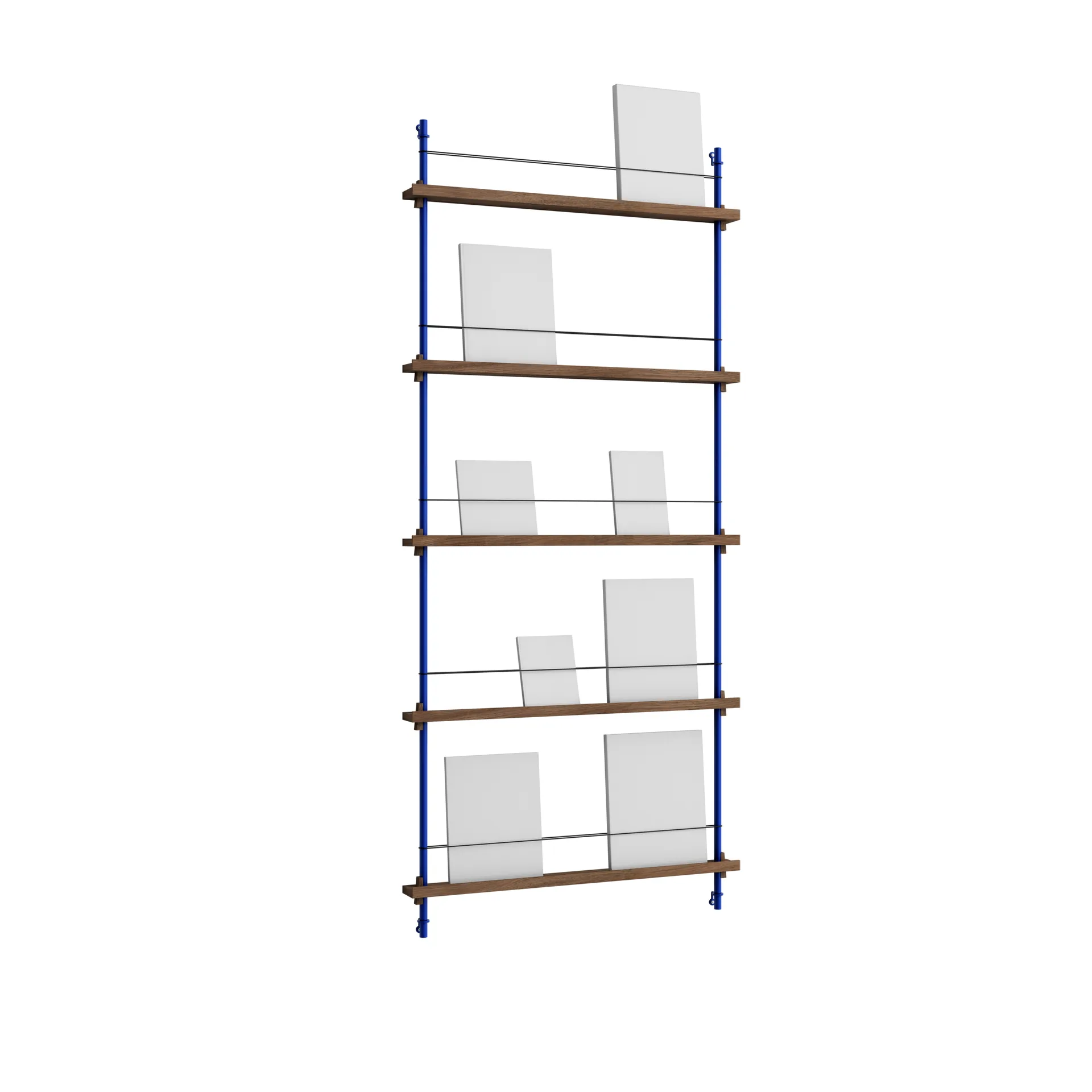 Magazine Shelving avisstativ, Røkt eik-deep blue, 85x180x7 cm, MS.180.1 MOEBE