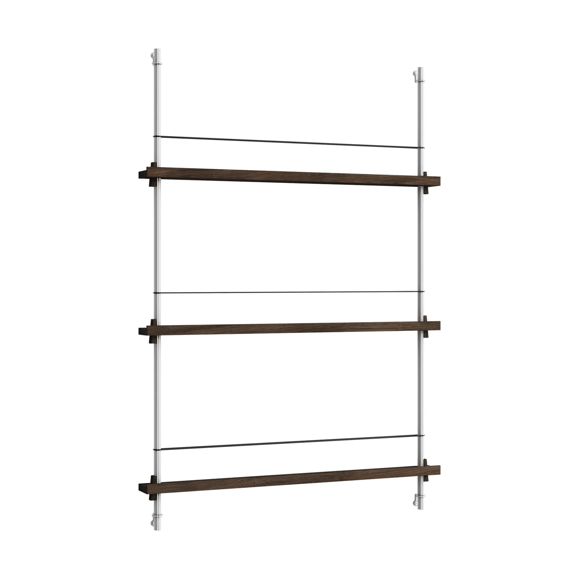 Magazine Shelving avisstativ, Røkt eik-rustfritt stål, 85x115x7 cm, MS.115.1 MOEBE