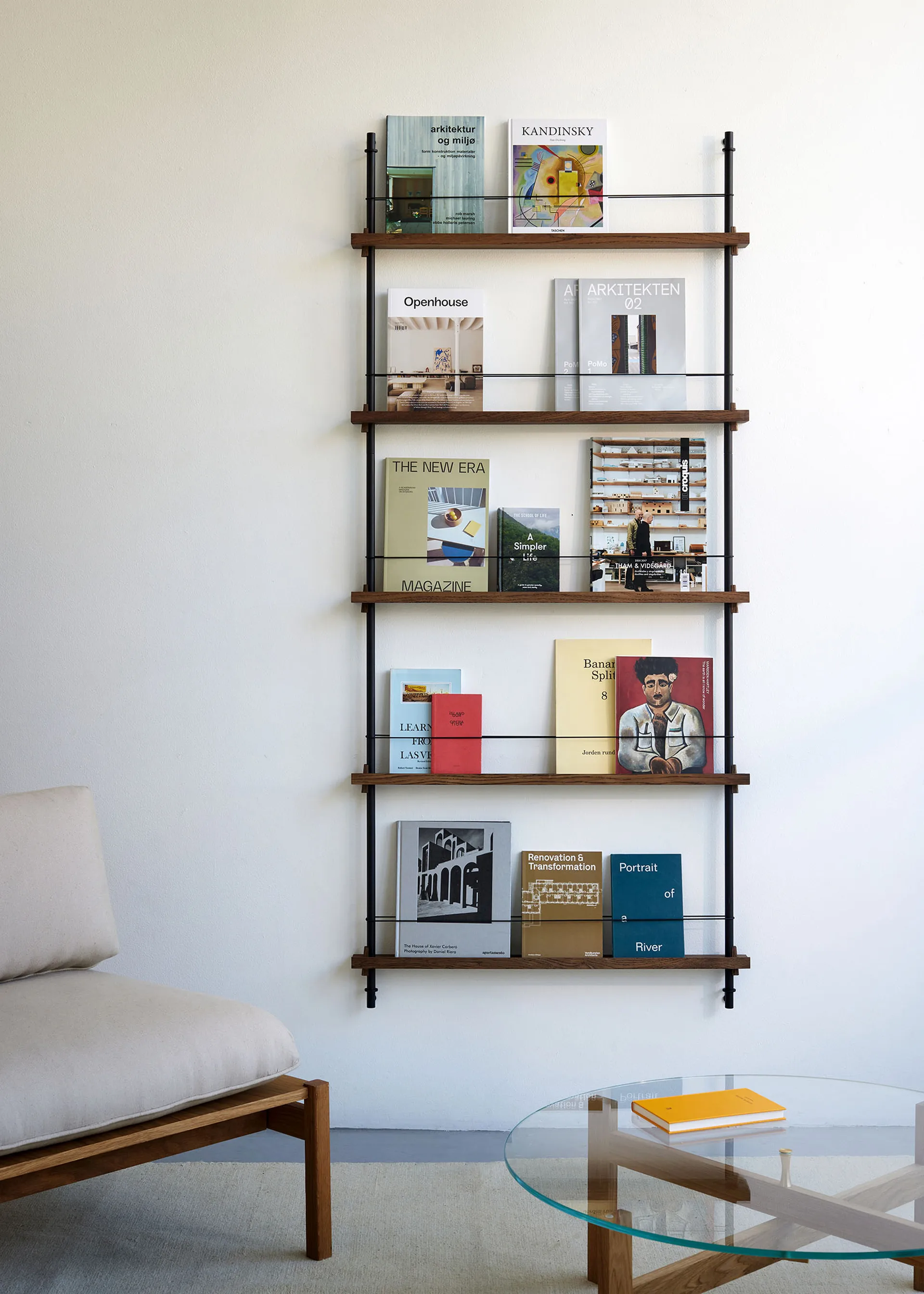 Magazine Shelving avisstativ, Røkt eik-rustfritt stål, 85x65x7 cm, MS.65.1 MOEBE