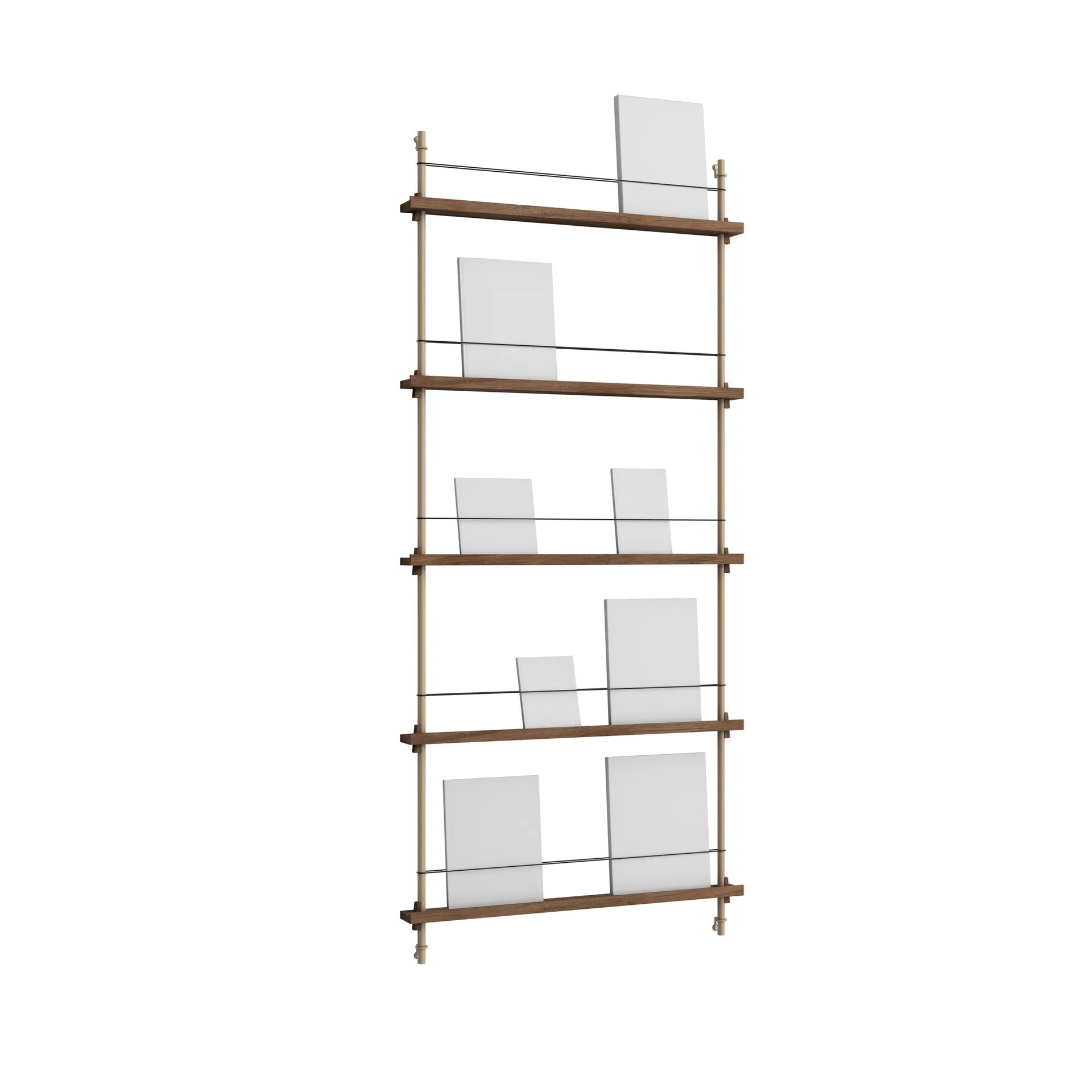 Magazine Shelving avisstativ, Røkt eik-warm grey, 85x180x7 cm, MS.180.1 MOEBE
