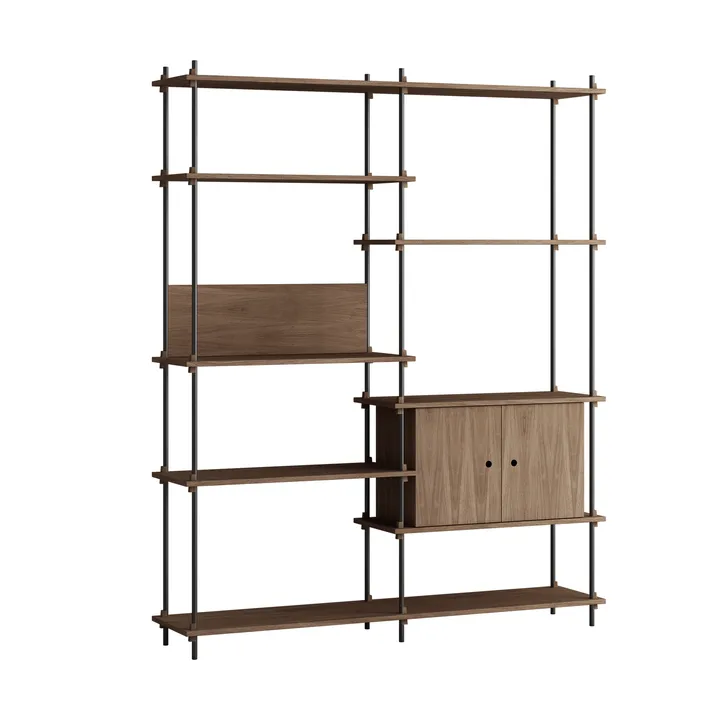 Shelving System hylle med skap - Røkt eik-black, 163x200x35 cm, S.200.2.C - MOEBE