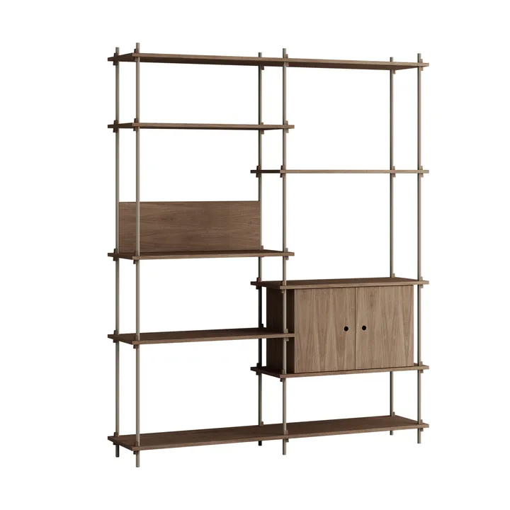 Shelving System hylle med skap - Røkt eik-warm grey, 163x200x35 cm, S.200.2.C - MOEBE